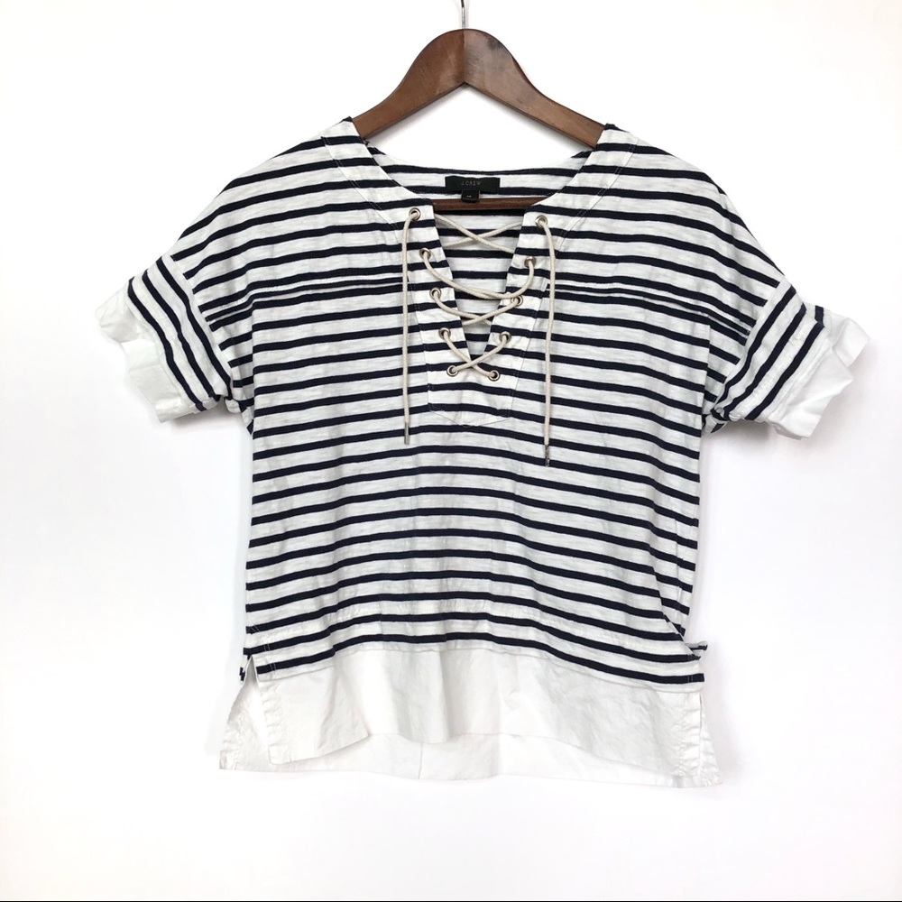 J. Crew Striped Lace-Up Top